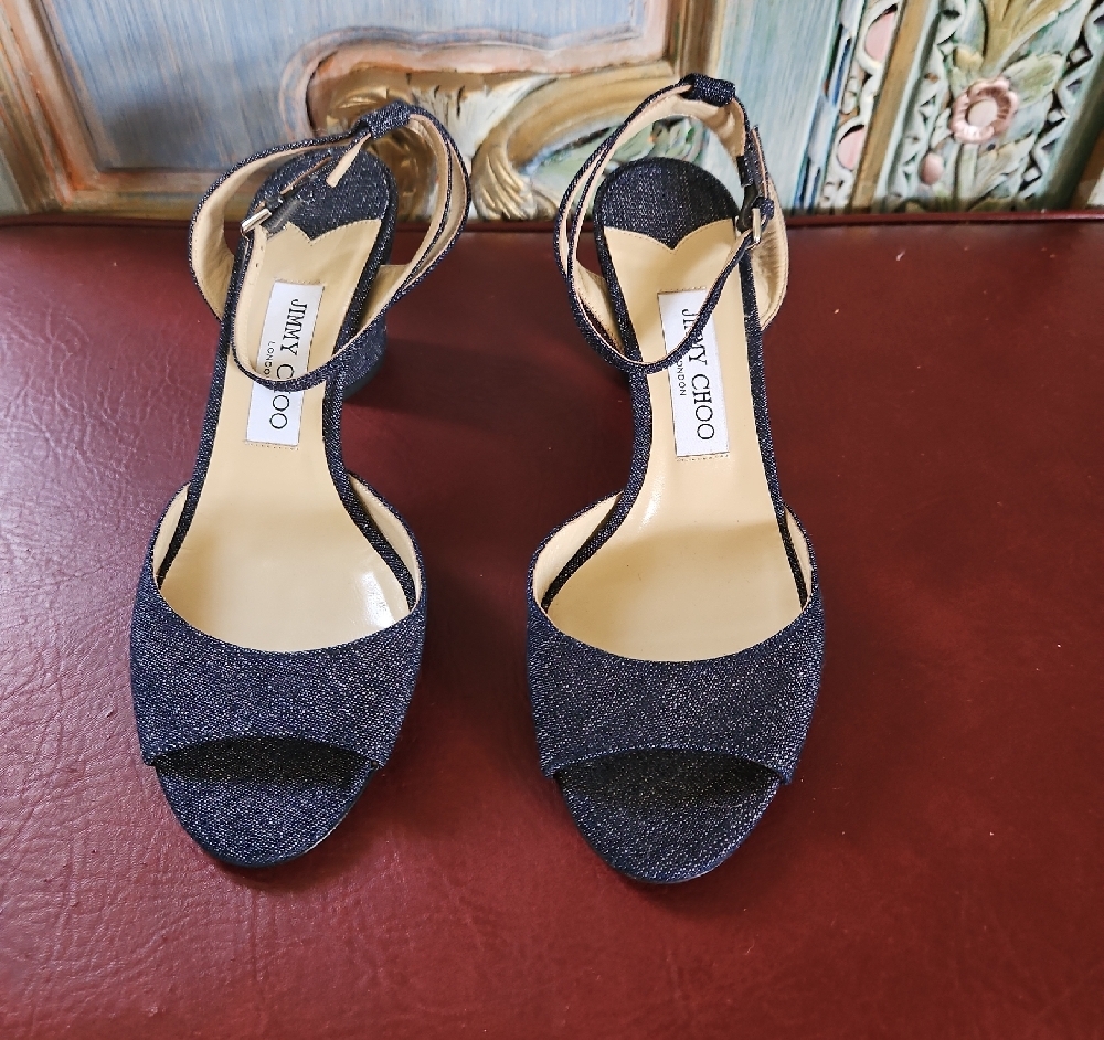 Jimmy Choo Black Ankle-Strap Sandals with Glitter